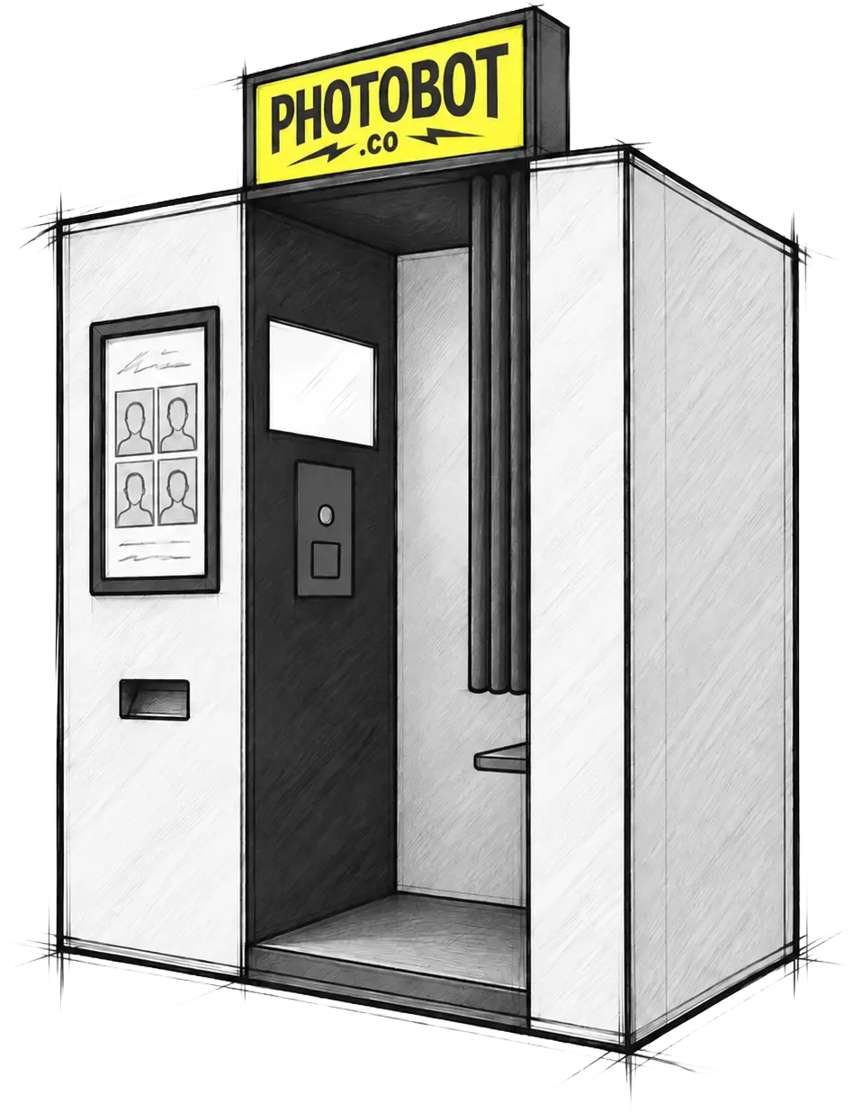 Line drawing of a Photobot photo booth